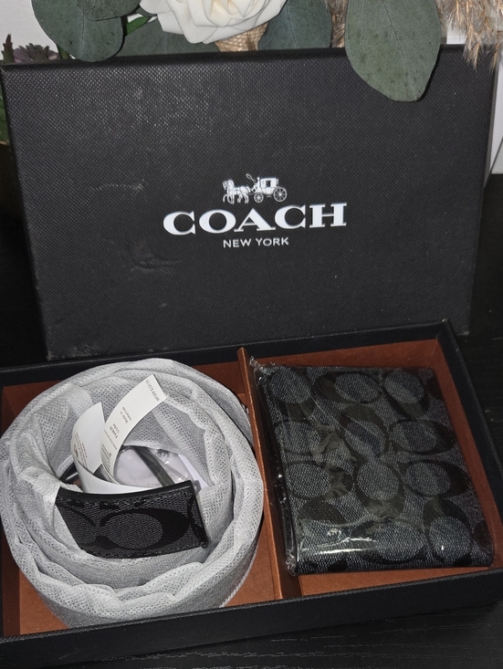 Coach Other - Men's Black Signature Canvas Belt and Wallet Set